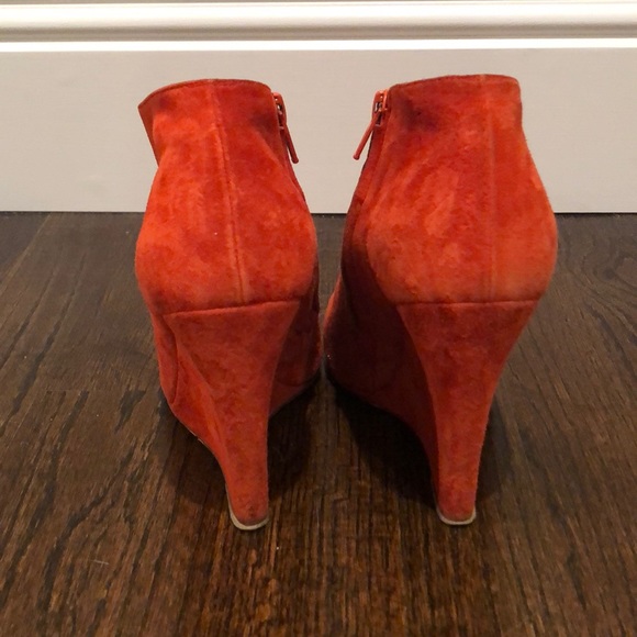 Christian Louboutin Red/Orange Suede Wedge Bootie - Picture 6 of 8